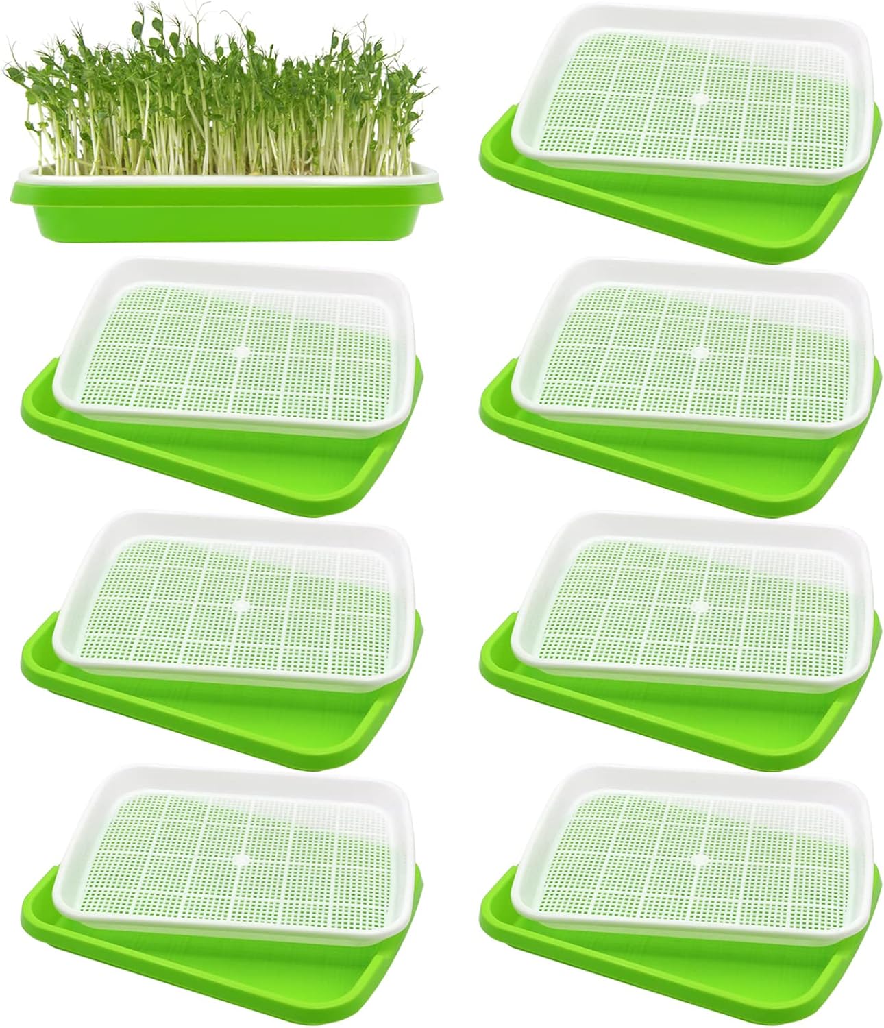 8-Pack Seed Sprouter Tray Microgreens Growing Trays BPA Free Seed Germination Propagation Soil-Free Wheatgrass Bean Nursery Tray with Planting Paper for Indoors or Outdoors - Image 1