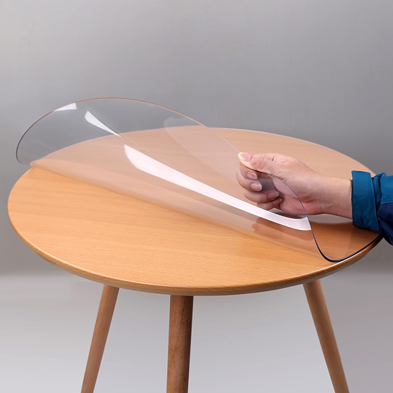 Indoor Outdoor Heavy Duty Premium Clear Transparent Round Fitted PVC Tablecloth, Round Waterproof Table Cover,Wipeable,Clear Plastic Tablecloth Protector (1.5mm,Dia.20in/50cm) - Image 1