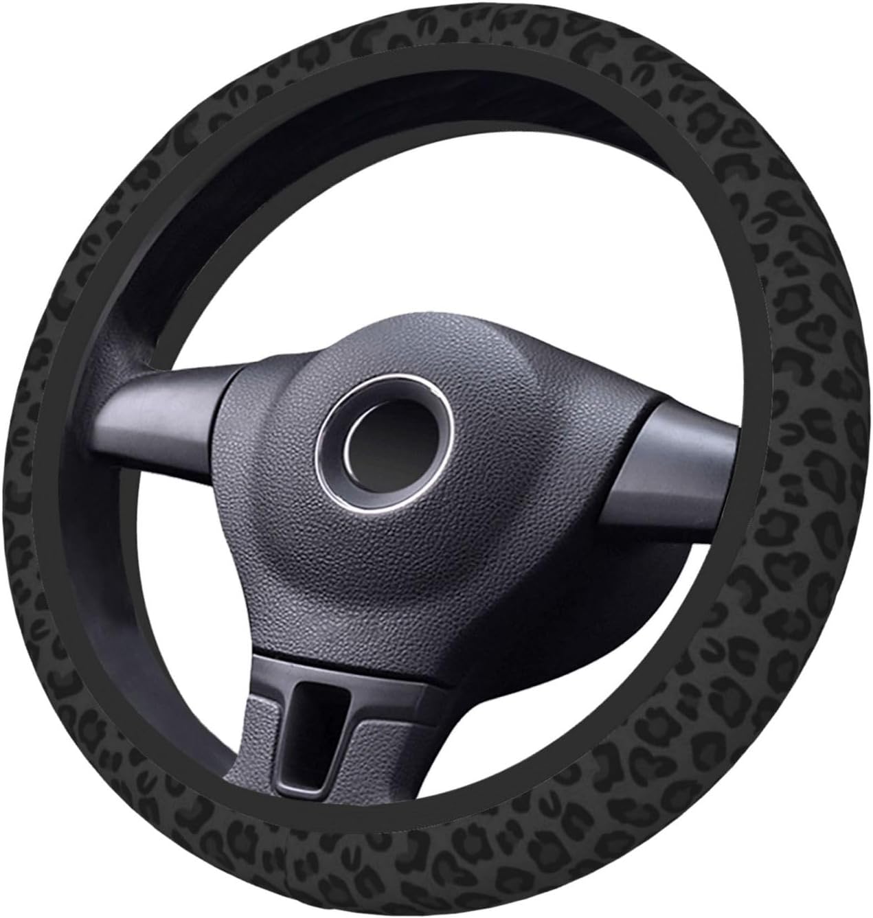 Black Leopard Print Cheetah Elastic Steering Wheel Cover, Non-Slip Breathable Neoprene Steering Wheel Covers, Women Leopard Car Accessories, Universal 15 Inch Fit Auto, Suvs, Truck - Image 2