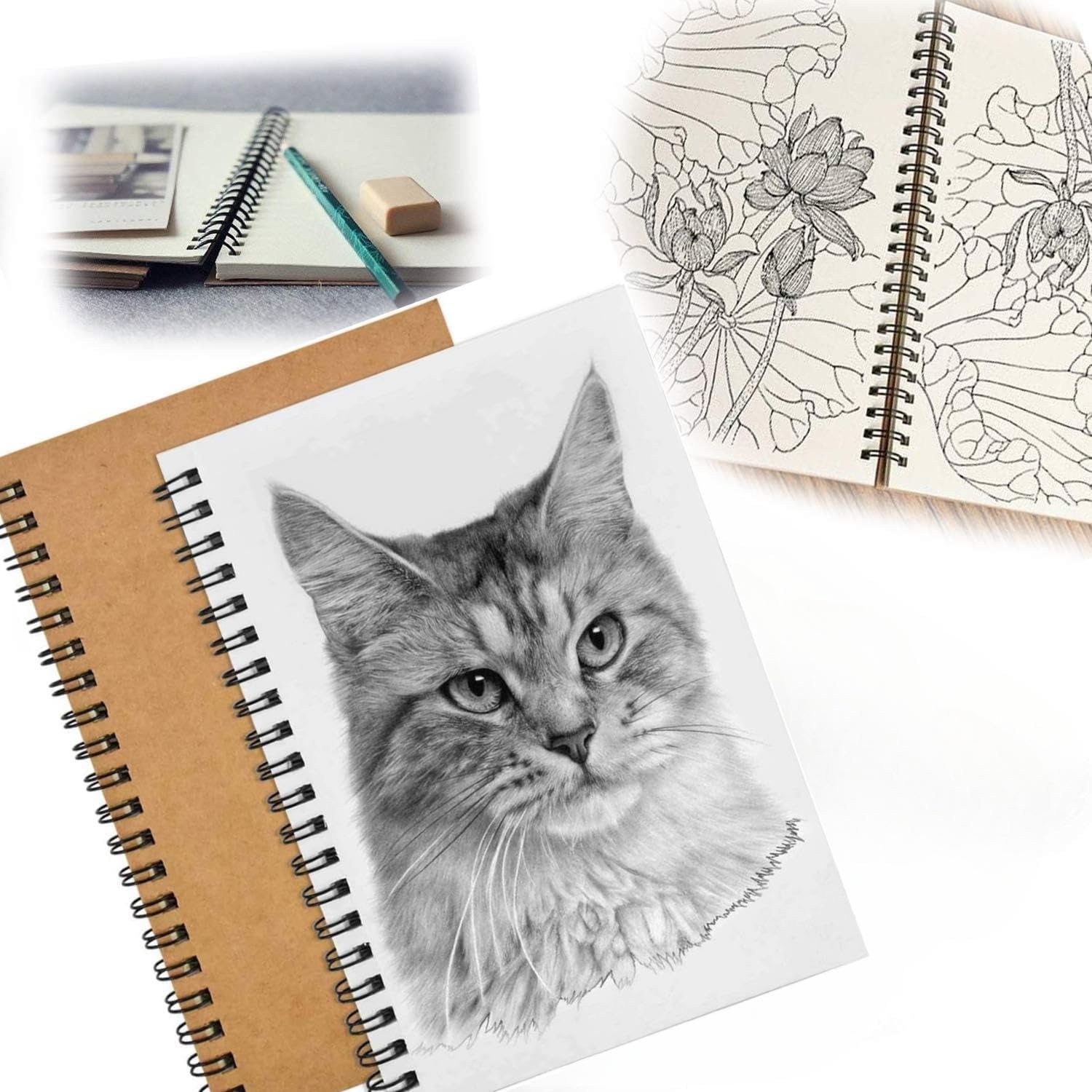 2 Pcs blank Spiral Notebooks, blank page notebook Wirebound Notepads 100 Pages (50 Sheets), 8.25