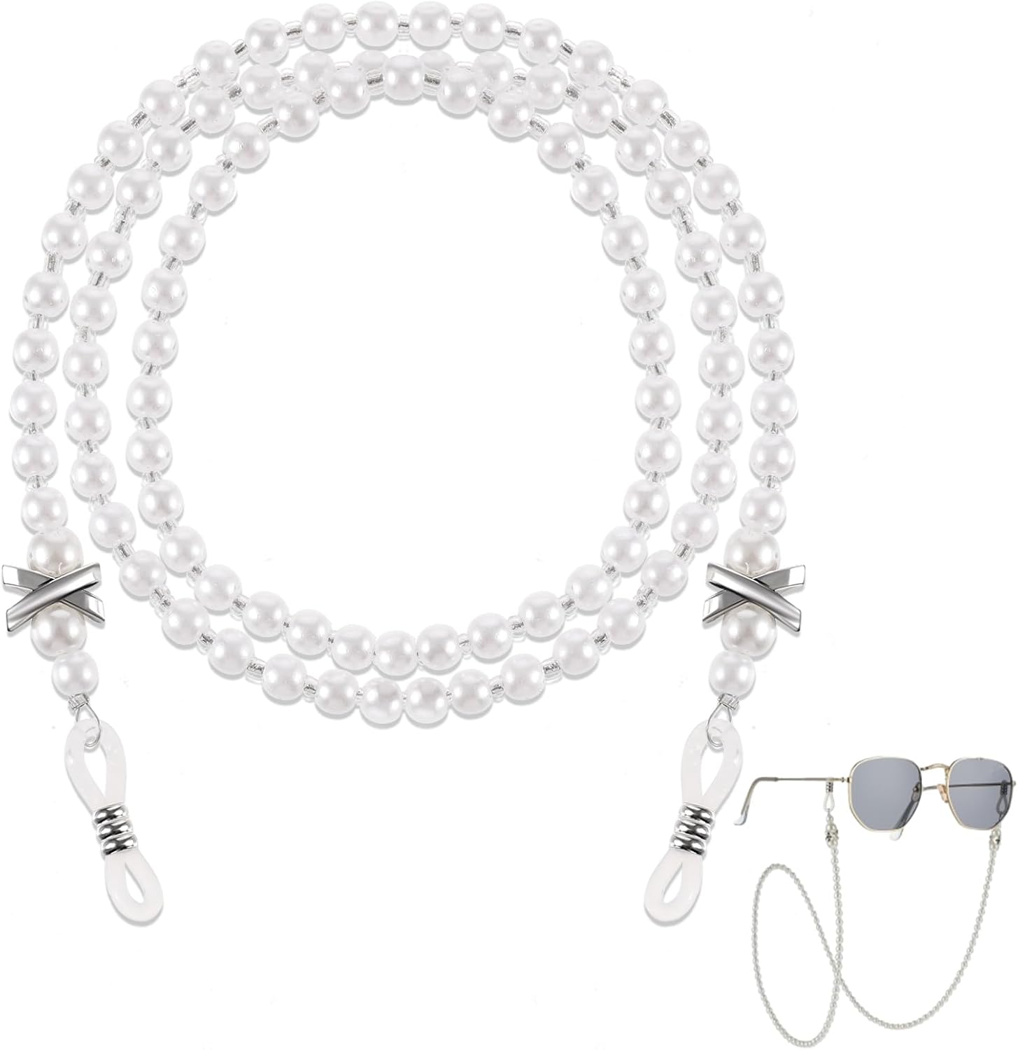 Pearl Eyeglass Chain Anti-slip and Anti-Falling Glasses Chain Eyeglasses String Holder for Women & Girls Sunglasses Mask Necklace Lanyard(White) - Image 1