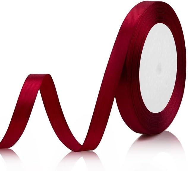 Red Ribbon for Gift Wrapping 3/8 Inch 25 Yds Dark Red Ribbon for Flower Bouquet Ribbon Gifts Bow Maker Mothers Day Fathers Day Ribbons for Crafts Hair Burgundy Ribbon for Christmas Tree Decorations - Image 1