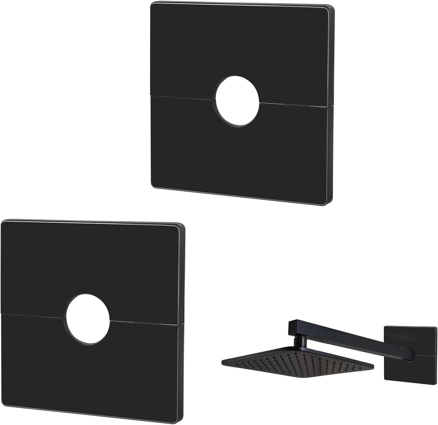 2 Pcs Plumbing Cover Plates, Square Shower Arm Flange Escutcheon Plate Wall Split Pipe Flange Cover Plate for Fixed Shower Head Faucet Standard 1/2 Inch Pipes (Black) - Image 1