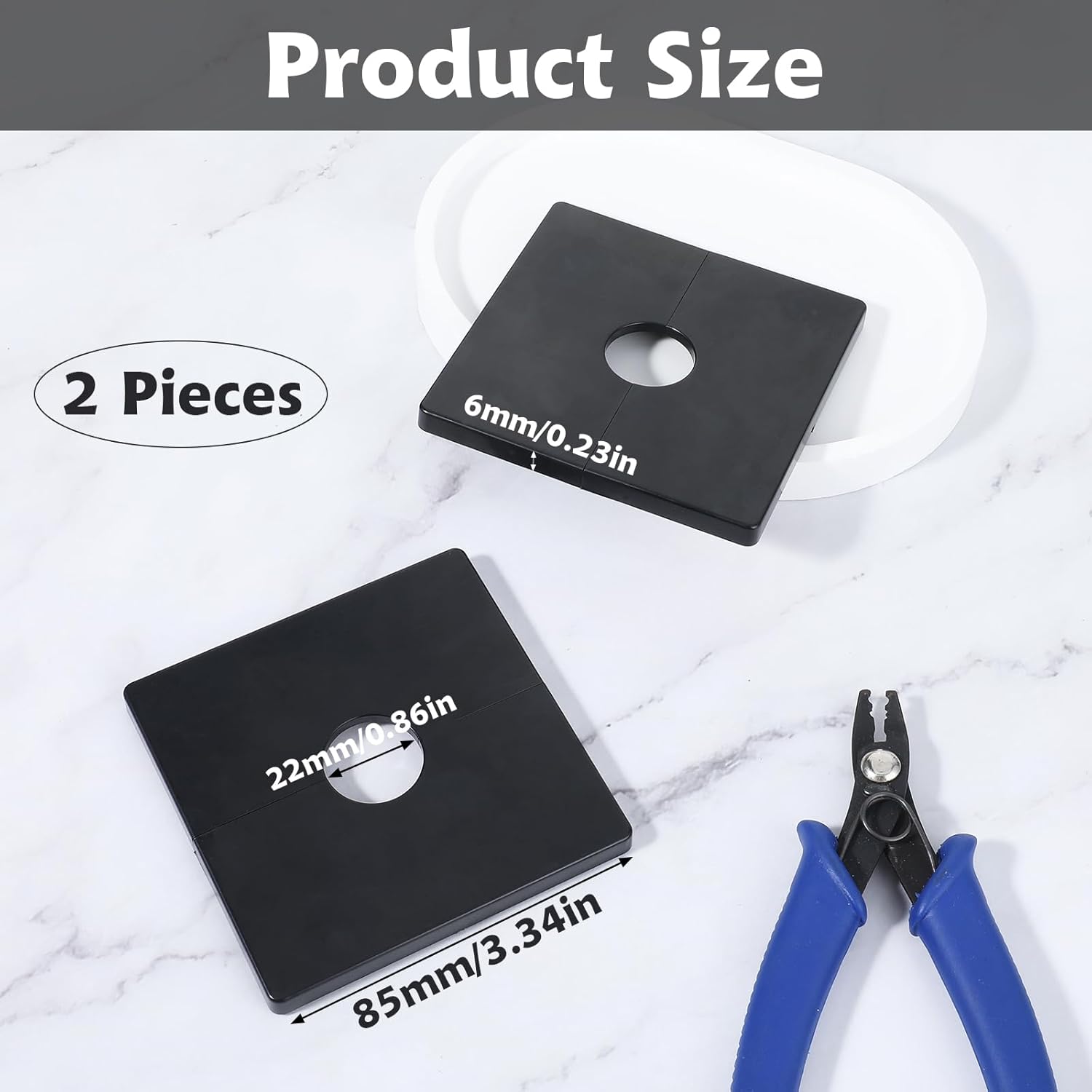 2 Pcs Plumbing Cover Plates, Square Shower Arm Flange Escutcheon Plate Wall Split Pipe Flange Cover Plate for Fixed Shower Head Faucet Standard 1/2 Inch Pipes (Black) - Image 2