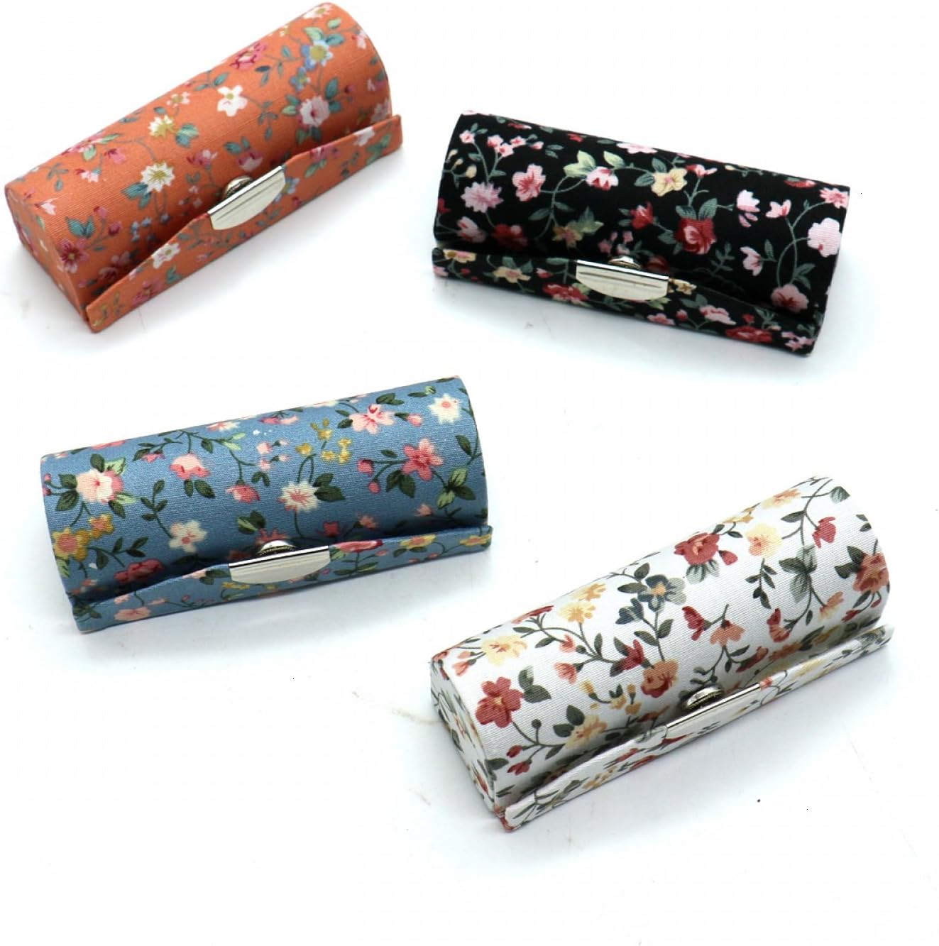 4 Pcs Ladies Floral Lipstick Case Holder with Mirror, Cosmetic Storage Kit Makeup Travel Cases Organizer Bag for Purse - Image 1