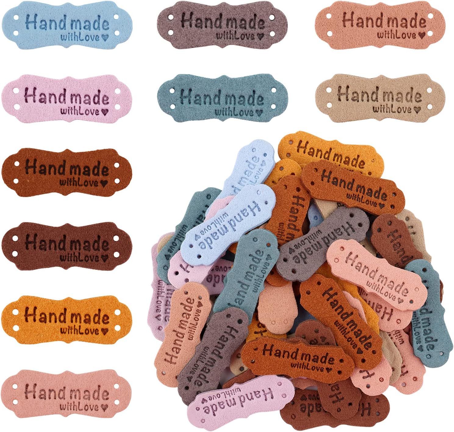 SAVITA 50 x Handmade Leather Labels with Microfibre Woven Leather Labels with Love Hearts for Crafts, Knitting, Handbags, Clothes (10 Colours) - Image 1