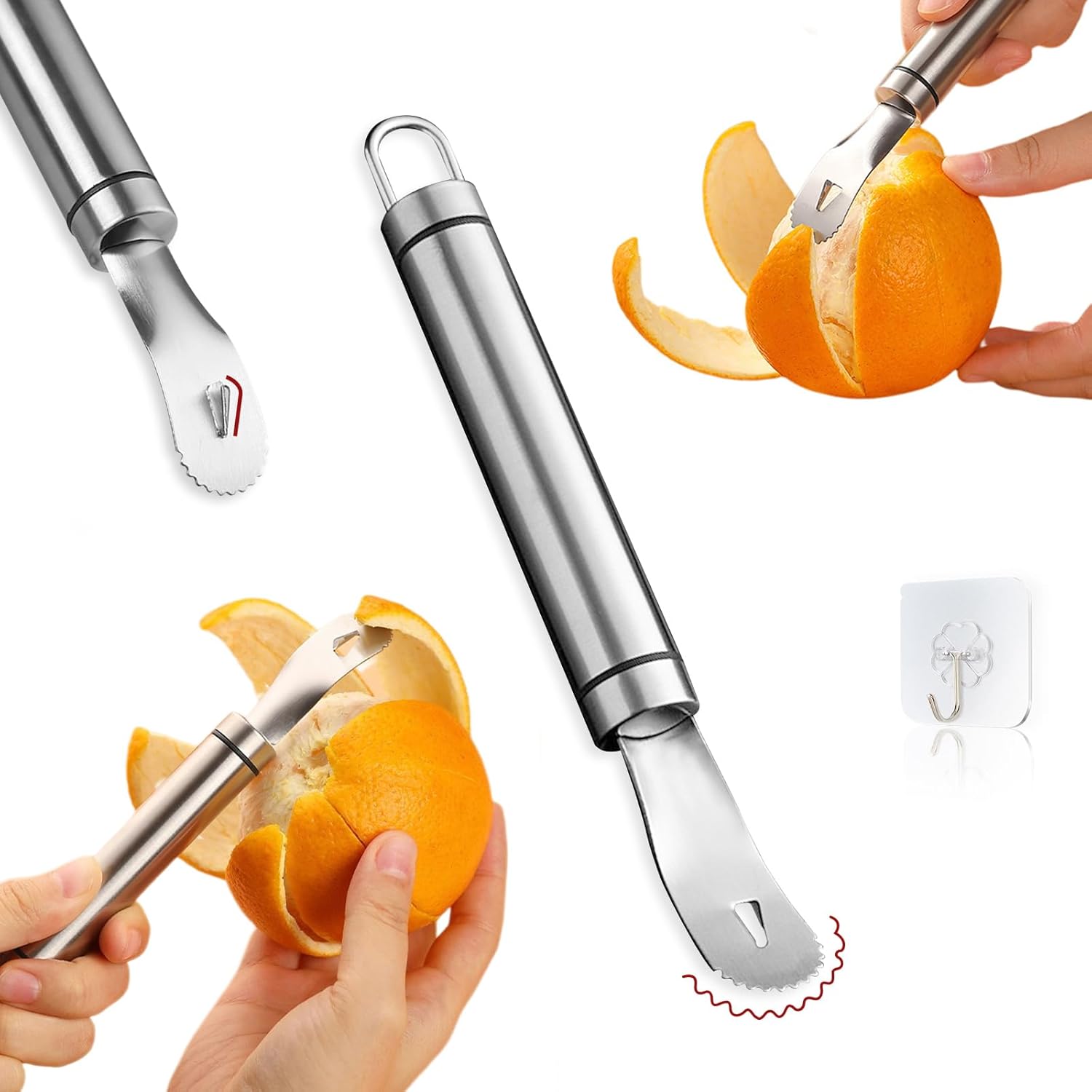 Stainless Steel Orange Peeler，with Handle Orange Citrus Peeler Tool Easy Orange Peeler Triangle Shovel and Serrated Shovel Orange Peeler Kitchen Gadgets,with 1Pcs Hooks - Image 1