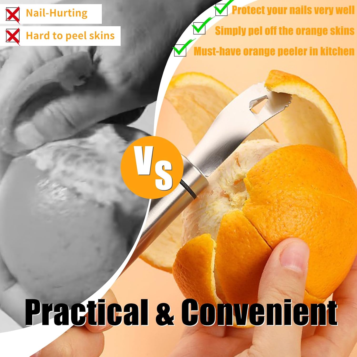 Stainless Steel Orange Peeler，with Handle Orange Citrus Peeler Tool Easy Orange Peeler Triangle Shovel and Serrated Shovel Orange Peeler Kitchen Gadgets,with 1Pcs Hooks - Image 4