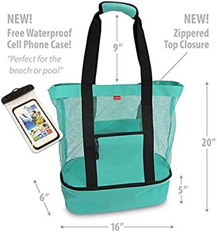 Mesh Beach Tote Bag with Detachable Insulated Beach Cooler Compartment Waterproof Sandproof Picnic Pool Bag, Black, Large - Image 3