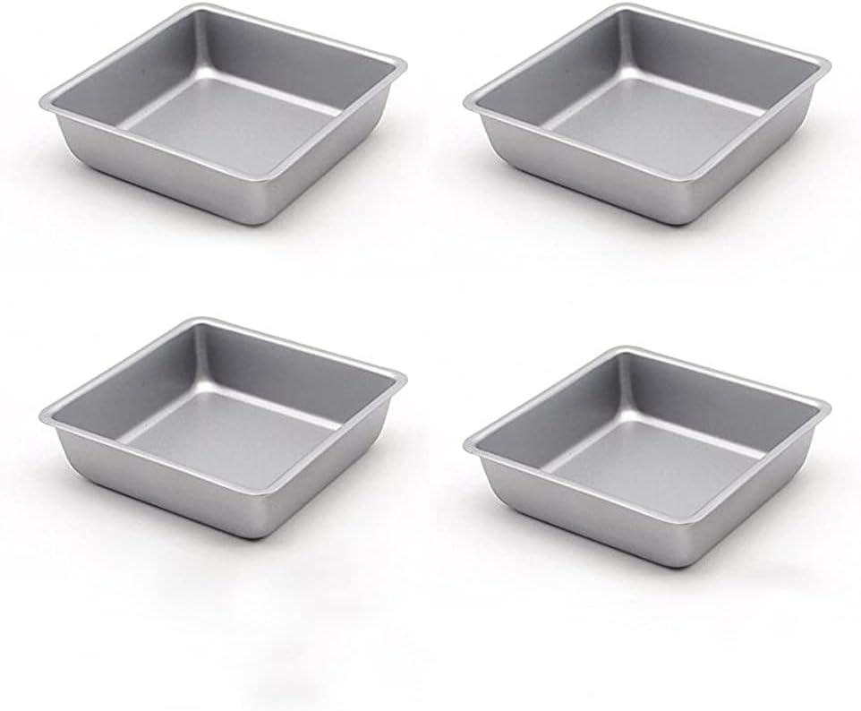 Flunyina 4 Inches Non-Stick Square Cake Pans Set of 4 Carbon Steel Cake Molds for Home Daily Housewarming Wedding Birthday Party Brownie Making - Image 1