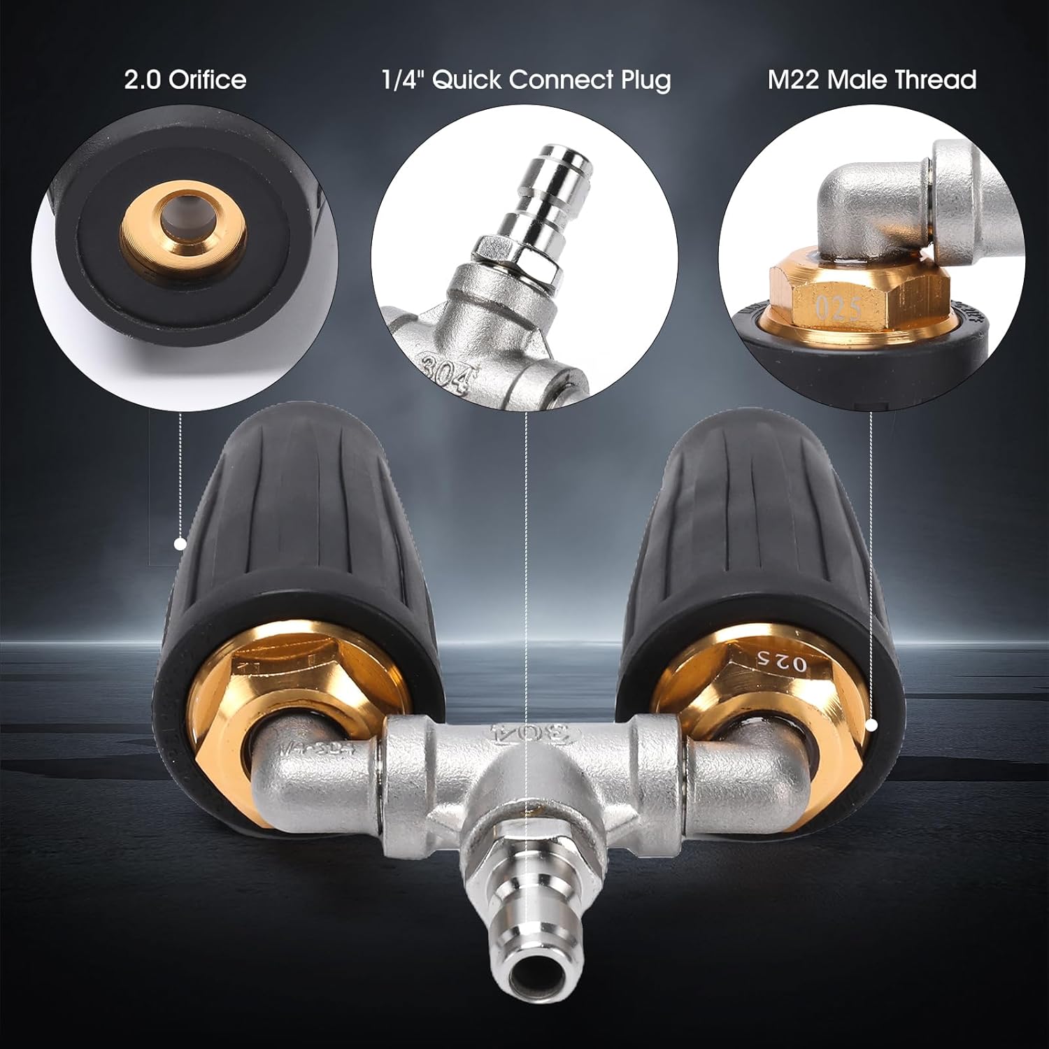 Dual Turbo Nozzle Pressure Washer, 360° Rotating Turbo Nozzle For Power Washer with 1/4