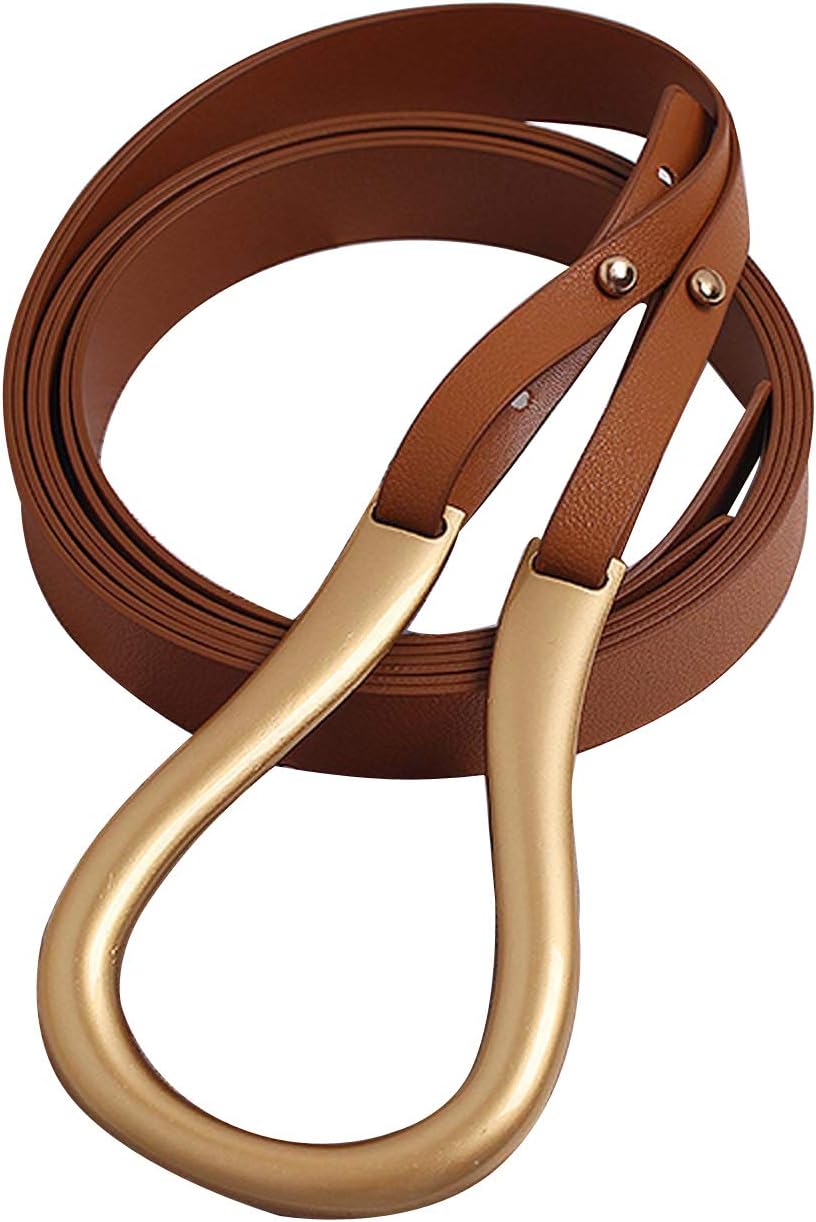 Women's Soft Leather Personality Big Buckle Thin Long Double Layer Waistbands Knotted Belt - Image 4