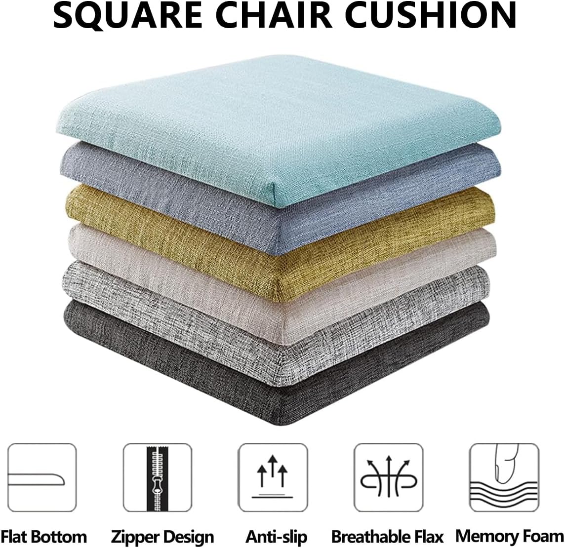 Chair Cushions Memory Foam Kitchen Chair Pads, 11 Inch Anti-Slip Square Seat Cushion for Dining Chair with Removable Non Skid Cover,Brown,2 Pack - Image 2