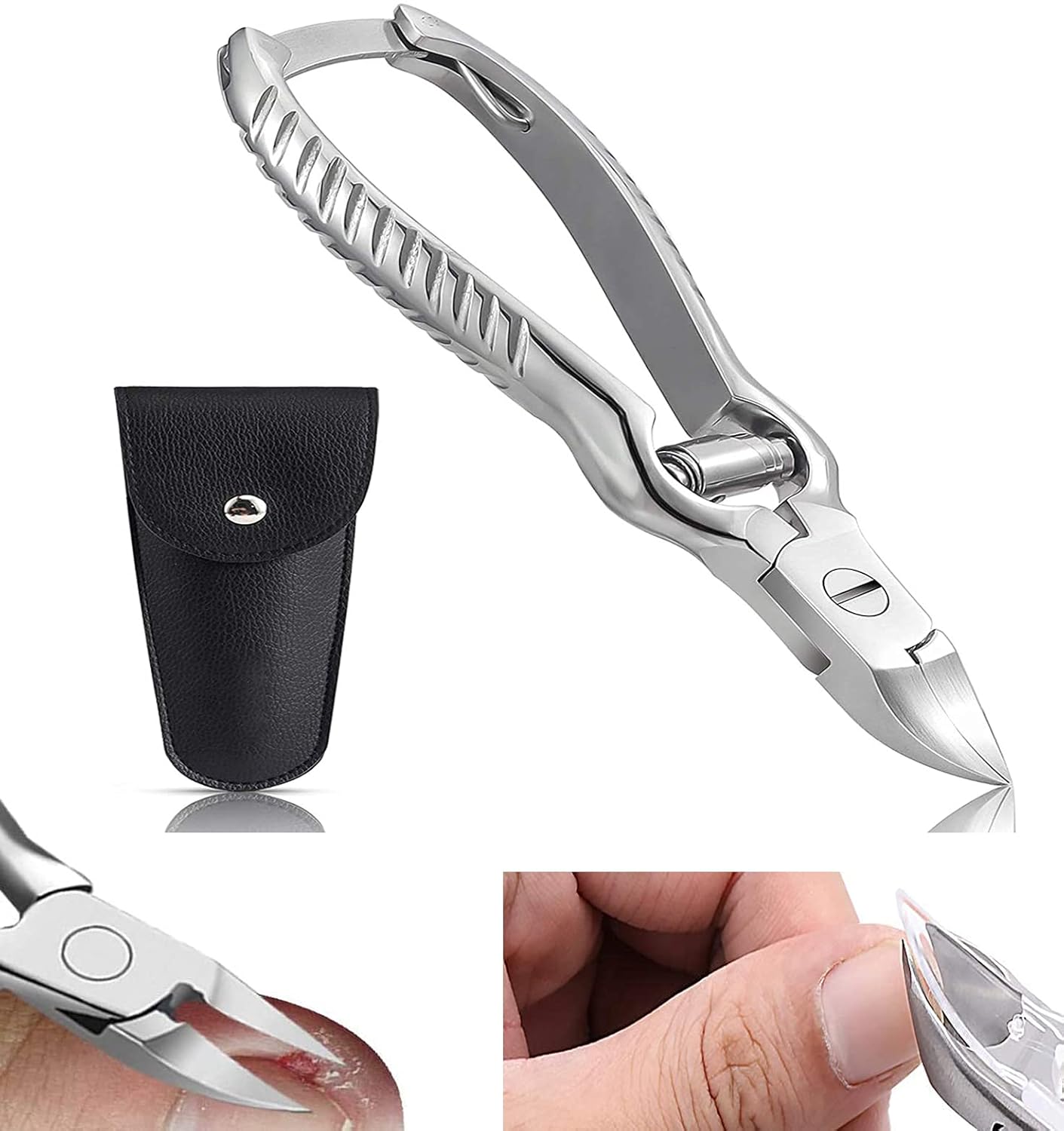 Toenail Clippers for Thick or Ingrown Toenails, Stainless Steel Long Handle Toenail Cutters Medical Surgical Grade Secure and Stylish Design - W/Leather Case Heavy Duty Podiatrist's Clippers (Sliver) - Image 1