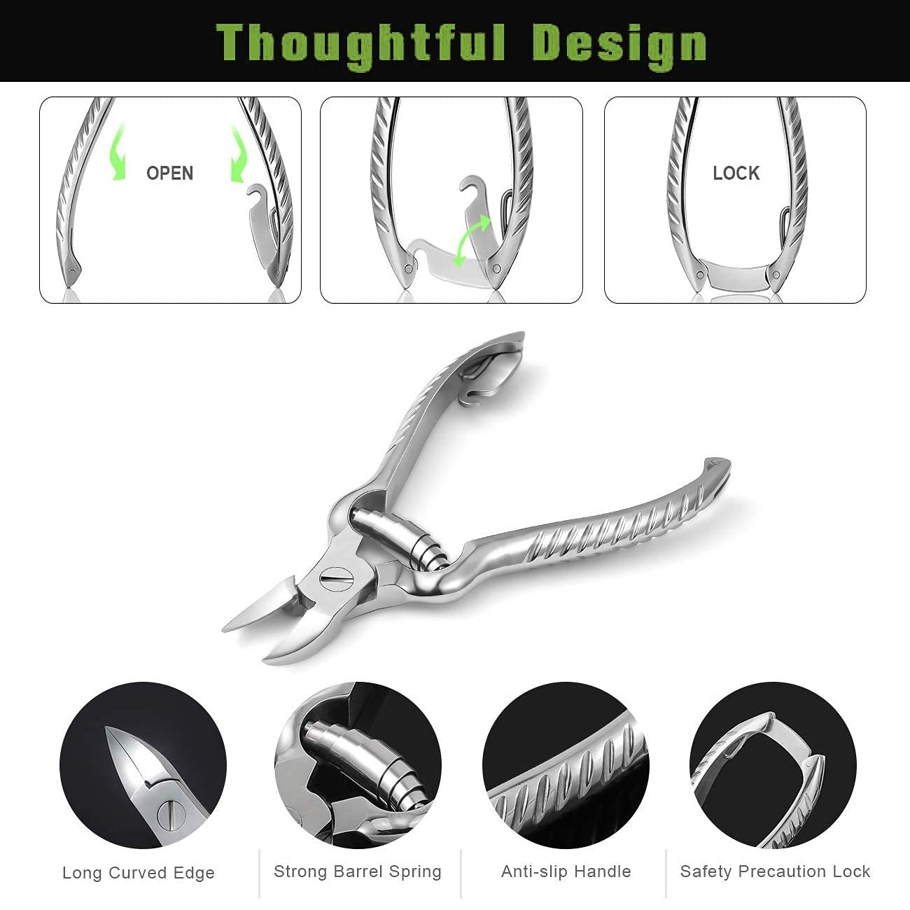 Toenail Clippers for Thick or Ingrown Toenails, Stainless Steel Long Handle Toenail Cutters Medical Surgical Grade Secure and Stylish Design - W/Leather Case Heavy Duty Podiatrist's Clippers (Sliver) - Image 3