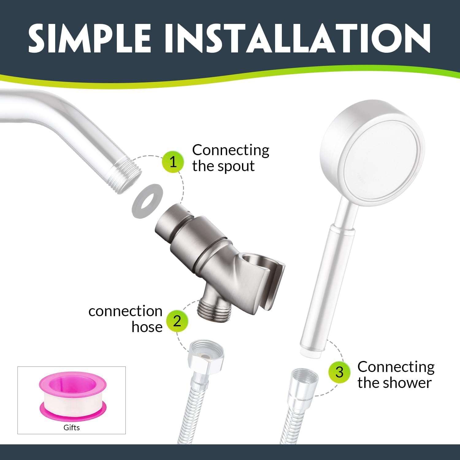 All Metal Handheld Shower Head Holder - Adjustable Brass Mount with 360 Degree Swivel Pivot Ball for Universal Shower Arm and Shower Hose Chrome Plated (Nickel) - Image 4