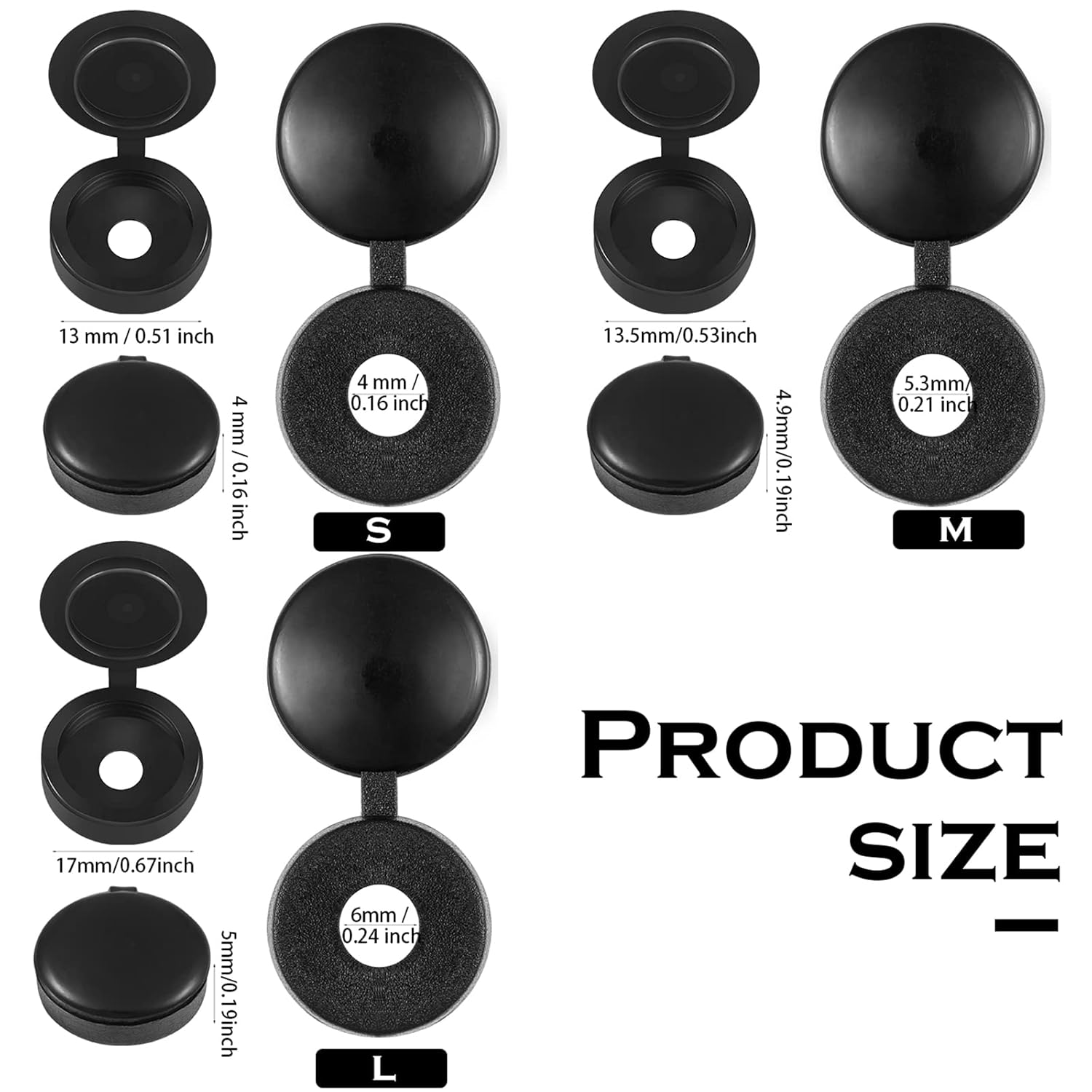 100 Pieces Hinged Screw Cover Caps Plastic Shutter Screw Caps Fold Screw Snap Covers Washer Flip Tops (Black, Large) - Image 2