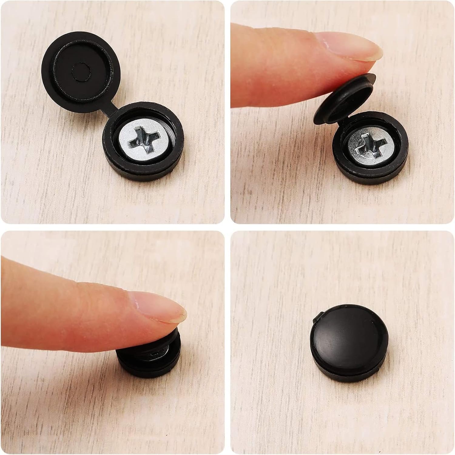 100 Pieces Hinged Screw Cover Caps Plastic Shutter Screw Caps Fold Screw Snap Covers Washer Flip Tops (Black, Large) - Image 4