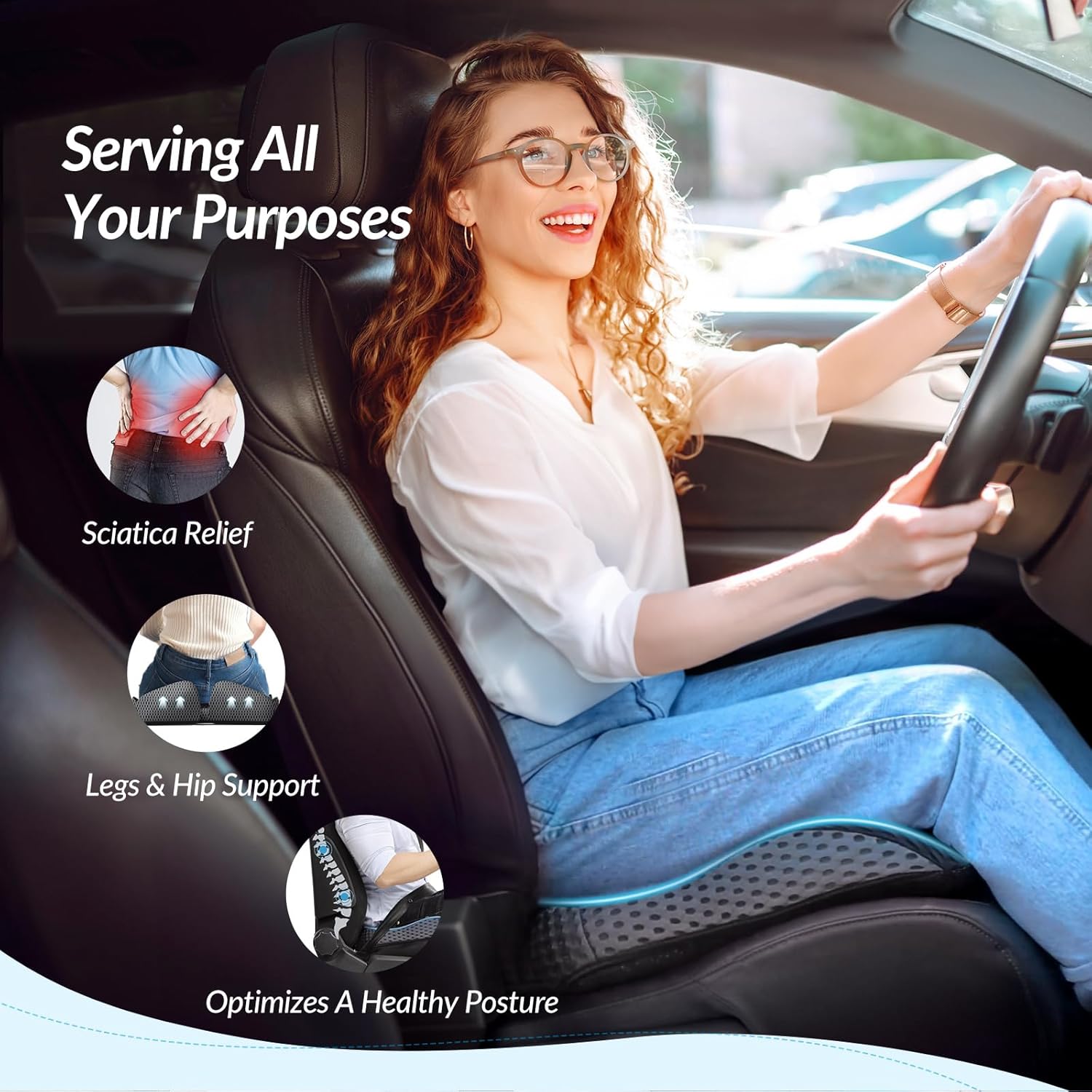 Wedge Car Seat Cushion for Driving, Innovative Seat Cushion with Honeycomb Gel & Memory Foam for Enhanced Breathability & Support, Car Cushions for Hip Pain Relief, Improve Vision/Posture, Black - Image 4