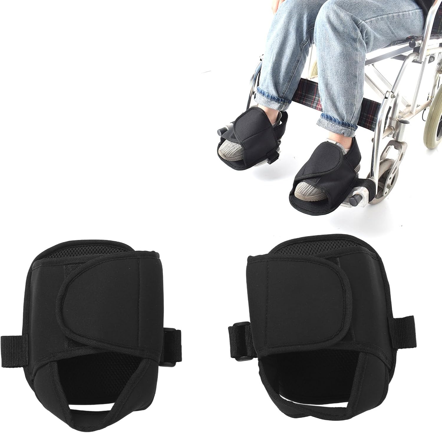 2PCS Wheelchair Shoe Holders, Oxford Wheelchair Anti-Fall Restraint Shoes Support with Fixed Straps for Elderly Patient Recovery - Image 1
