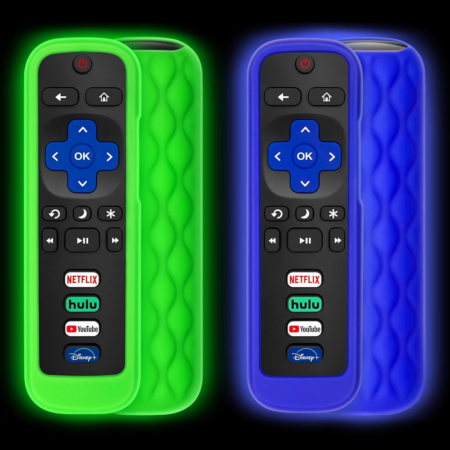 (Pack of 2) Remote Cover Case for Roku TV Remote Control/Silicone Protective Sleeve Skin - Glow in The Dark (Green/Blue) - Image 1