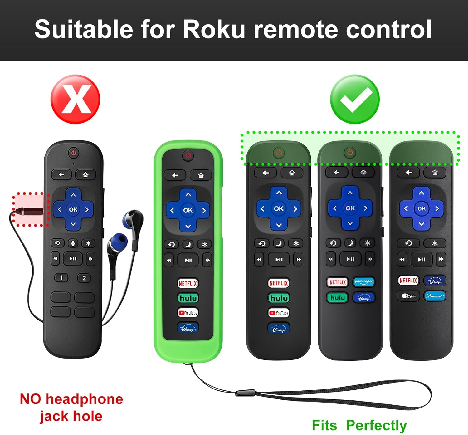 (Pack of 2) Remote Cover Case for Roku TV Remote Control/Silicone Protective Sleeve Skin - Glow in The Dark (Green/Blue) - Image 2