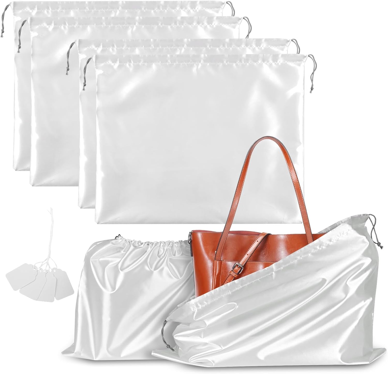 4 Pack Dust Bags for Handbags, Dust Cover Bag for Handbags Purses Cloth Shoes, Silk Large & Middle Daily Travel Storage Pouch Dustproof Drawstring Bag (White, 2 PCS, 24 x 20