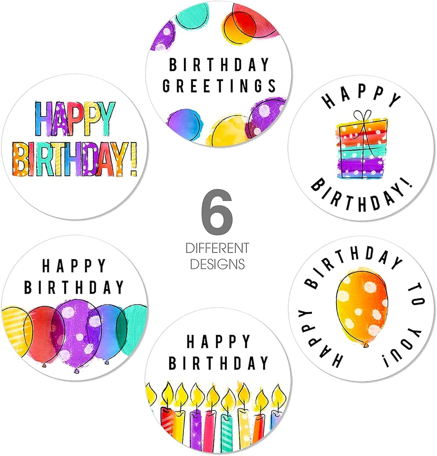 Happy Birthday Stickers, Round Happy Birthday Stickers,Waterproof Self Adhesive Stickers Happy Birthday with 500 pcs Round Label Rolls (1.5