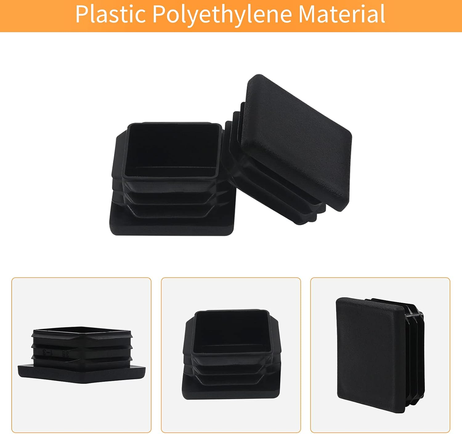 , 2 Inch 2x2 Square Tube End Cap Plastic Plugs 12 Pack, 2 Inch 2x2 Square Tubing Plug 2x2 Tube End Caps Fence Post Pipe Cap Cover Tubing Insert Chair Glide Finishing Plugs, Black - Image 3