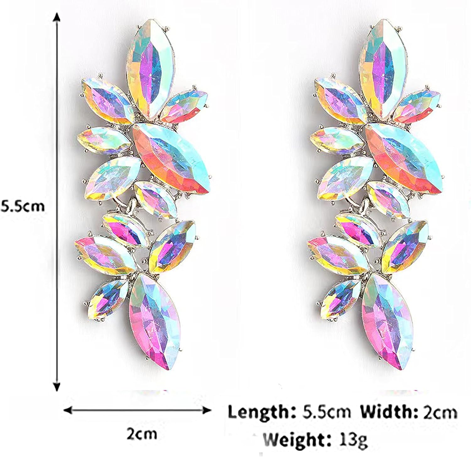 Iridescent Rhinestone Earrings for Prom, Sparkling Bridal Cluster Drop Dangle Stud Earrings, AB Crystal Pageant - Image 2