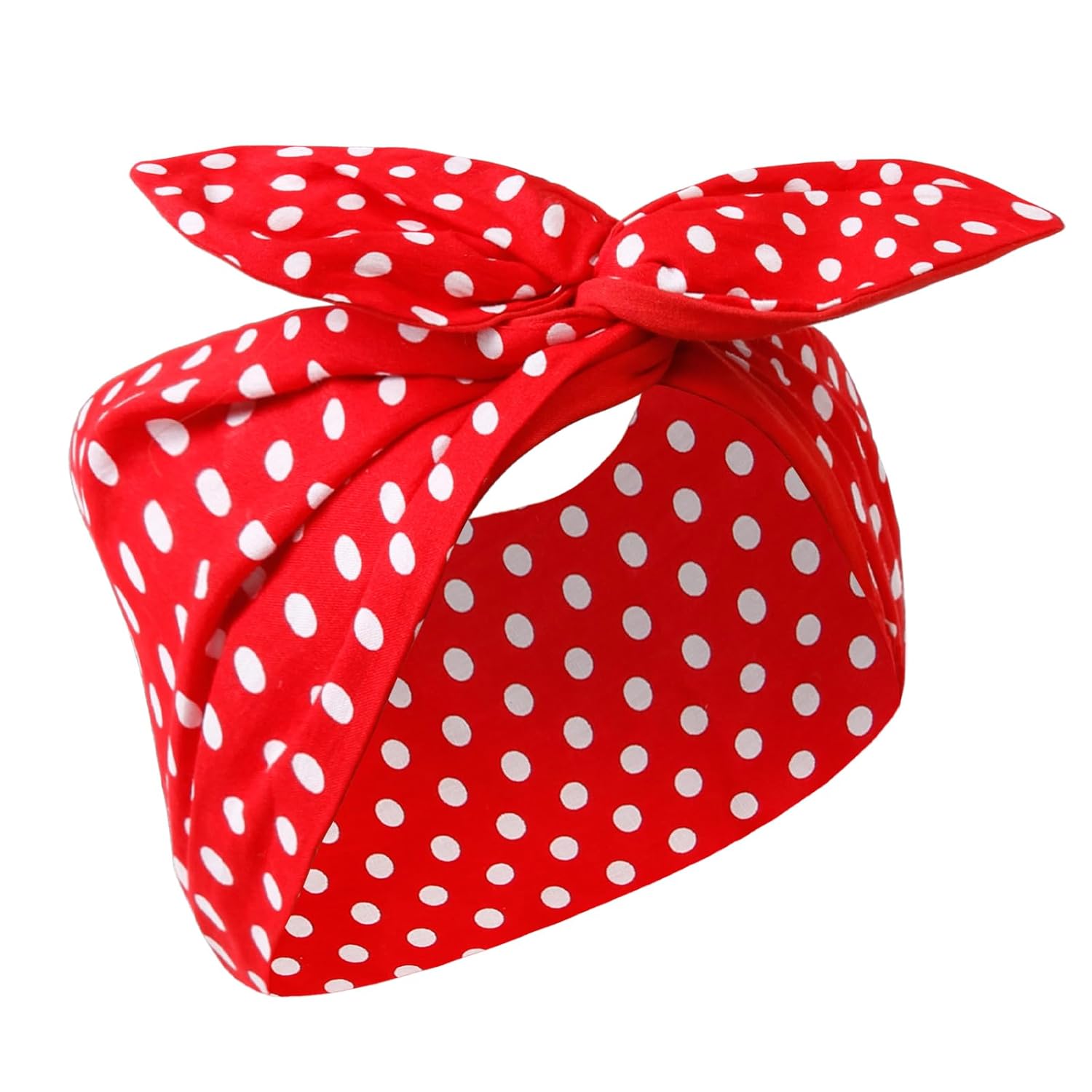 Red and White Polka Dot Bandana Headband Vintage Wire Hairband with Bow Wide Headbands Retro 50s Hair Accessories for Women Girls - Image 1
