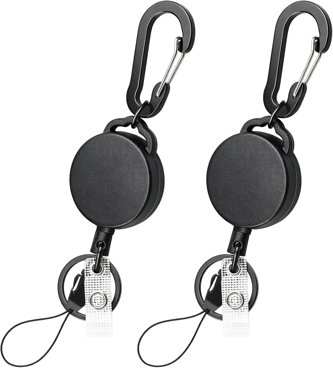 2 Pack Retractable Keychain Heavy Duty Retractable Badge Reel Carabiner with 30” Retractable Cord, Black - Image 1