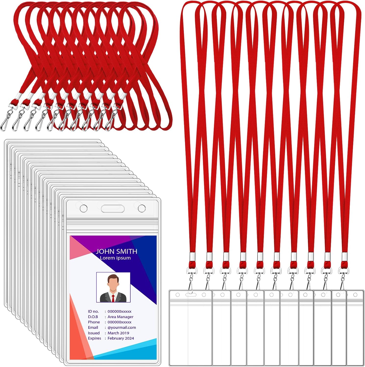 100 Pack Badge Lanyards with ID Card Holders Red Lanyards with Vertical Waterproof ID Badge Holder for Office, School, Travel (Red) - Image 1