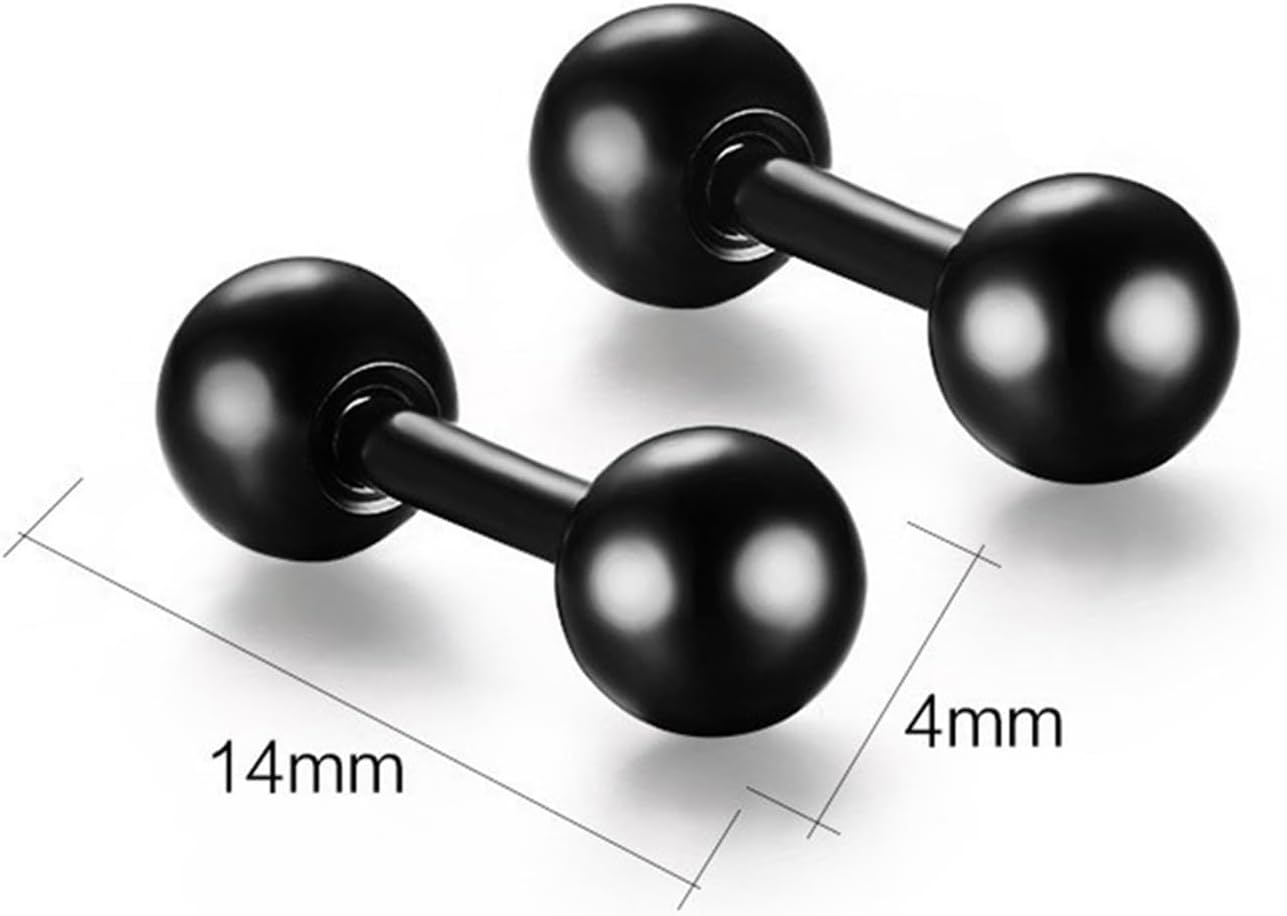 Titanium Steel Ball Stud Earrings Barbell Cartilage Tragus Helix Ear Piercing For Men Women, Black - Image 4