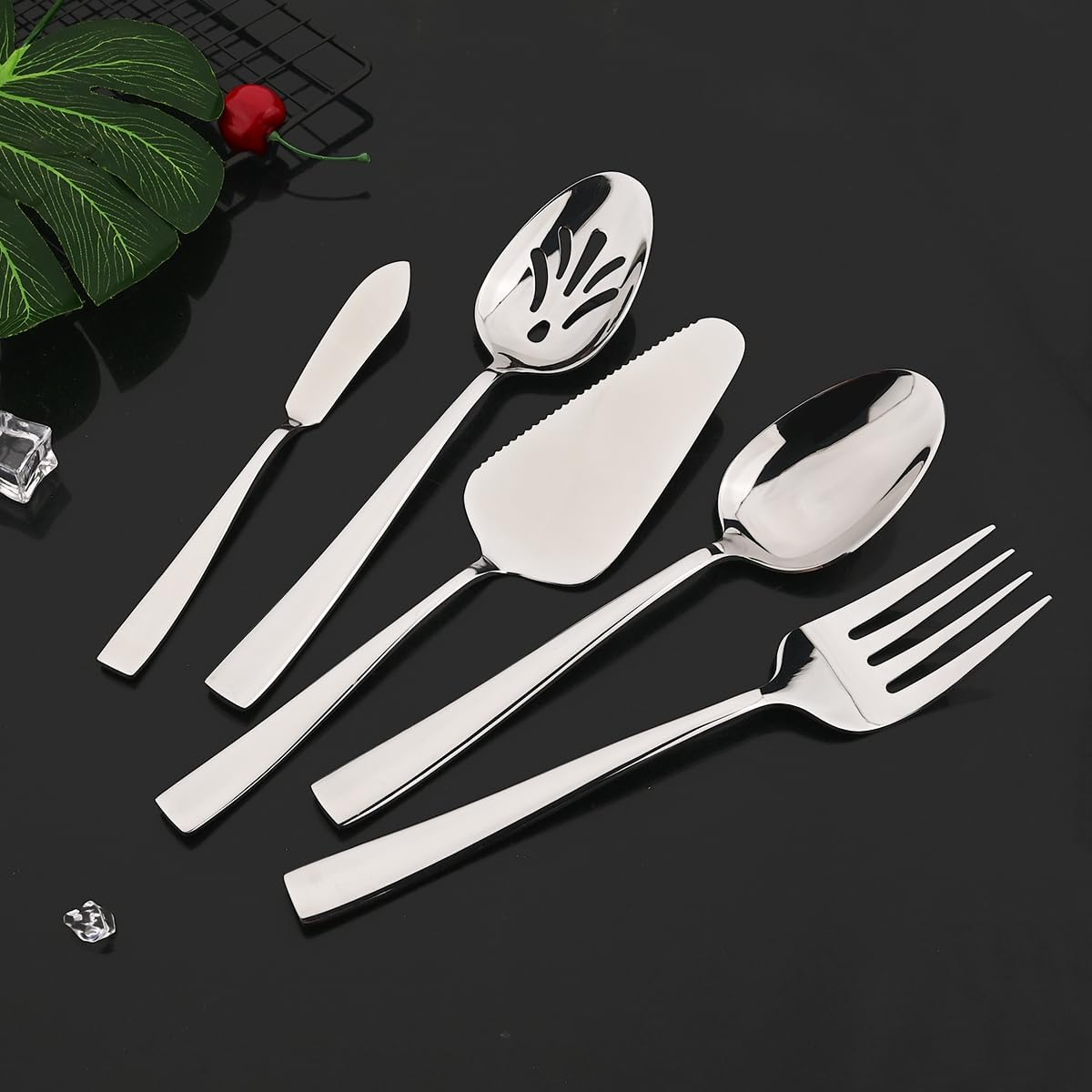 5-Piece Glossy Handle Silverware Hostess Set Stainless Steel Flatware Serving Set for Buffet Party Home Restaurant Mirror Polished Dishwasher Safe - Image 2