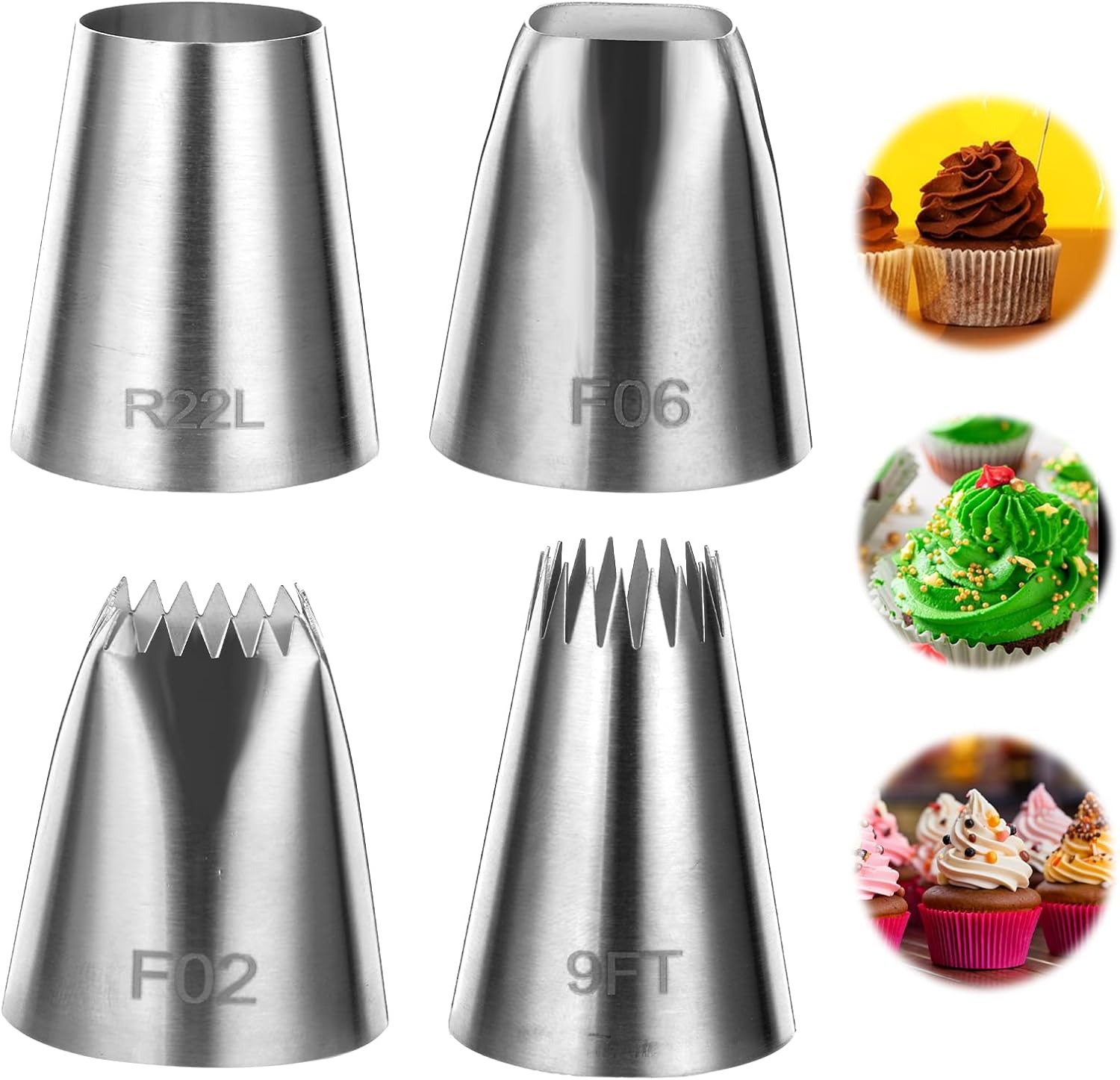 4 Pcs Extra Large Piping Tips Set Stainless Steel Square Round Cream Piping Tip Large Frosting Tips for Cake Decorating Cupcakes Cookies Puff Pastry - Image 1