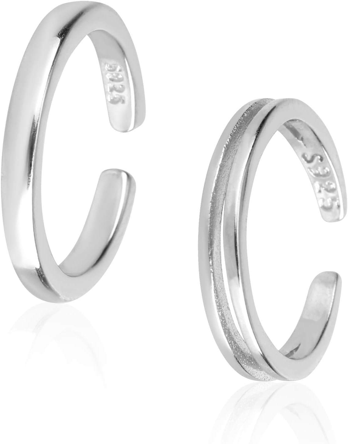 2pcs Sterling Silver Open Toe Rings, 2 Styles Adjustable Silver Toe Rings Simple Design Summer Beach Foot Jewelry Non Tarnish Foot Jewelry for Women - Image 1