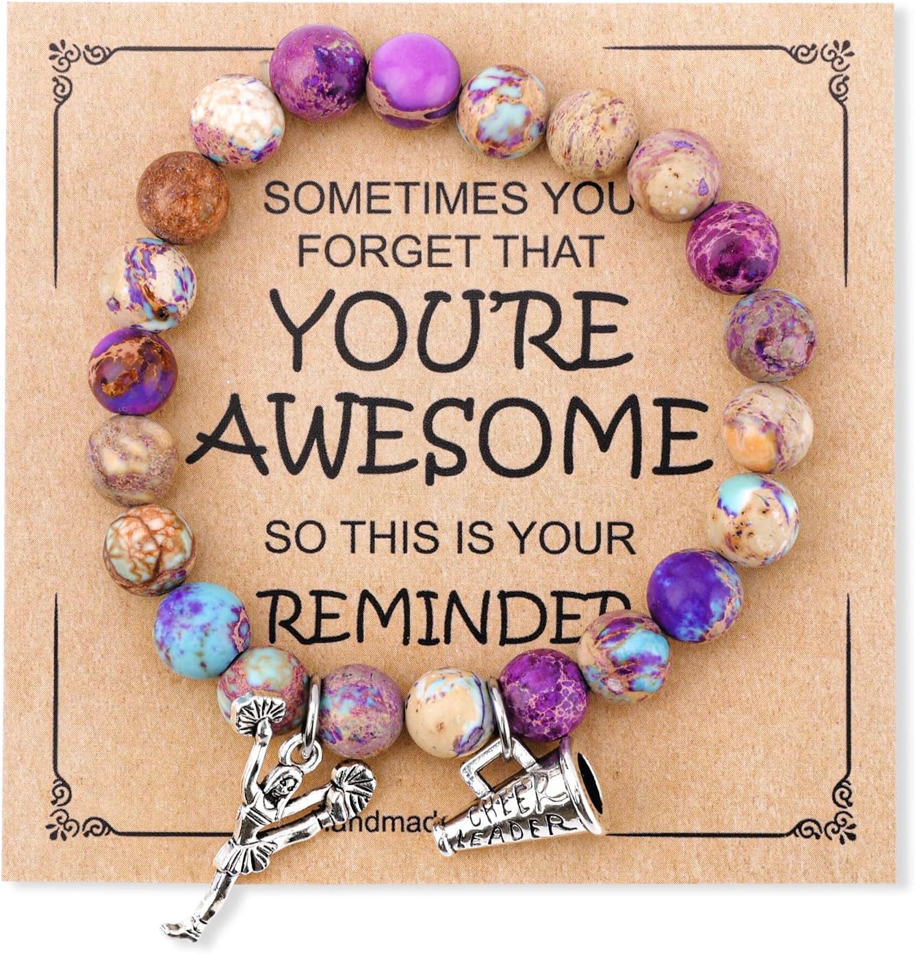 Cheer Bracelet, Imperial Stone Cheerleading Bracelet with Encouragement Card Charming Cheerleader Gifts Elegant Smooth Cheer Stuff with Cheerleader Jewelry Pendant - Image 1