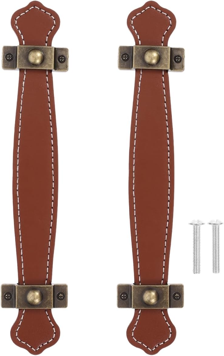 2pcs Vintage Replacement trunk handles leather cabinet handles drawer leather handle Luggage Handle Strap, Brown, Size 2, (632TO04N4SLG6O33FGRH8M) - Image 1