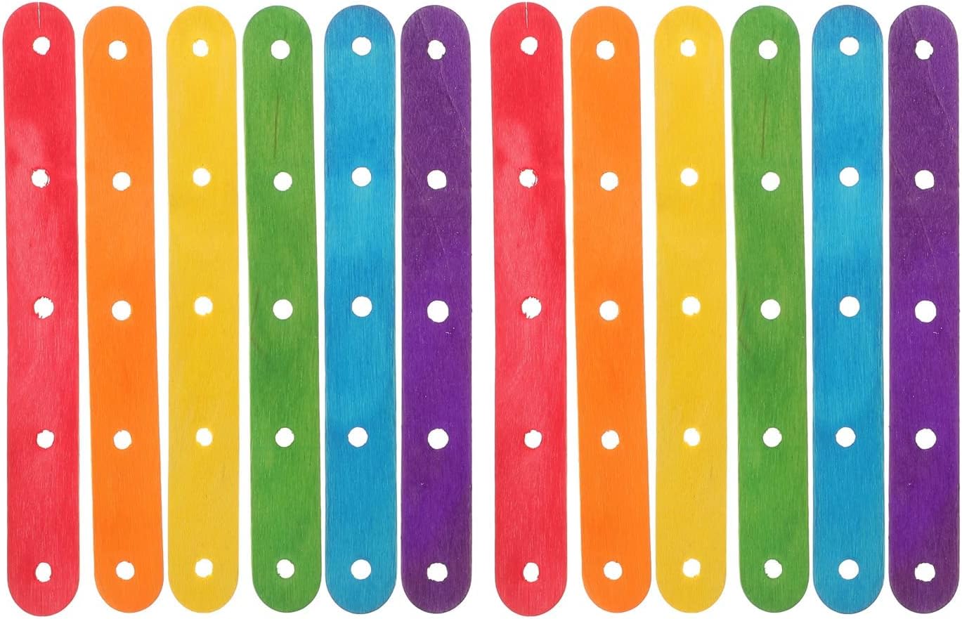 Wooden Lolly Sticks Craft Popsicle Sticks Craft Sticks Ice Cream Sticks with Holes DIY Crafts 50PCS (Colorful) - Image 1