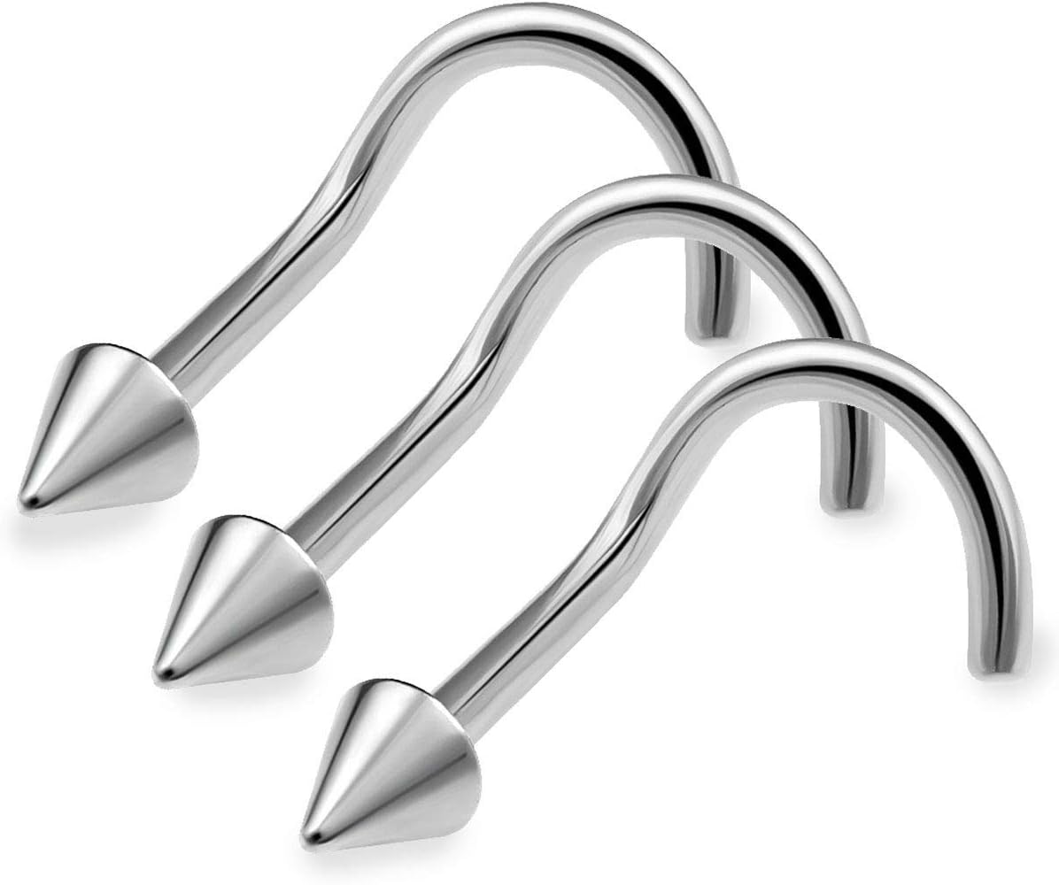 3pcs 20g 0.8mm Nose Screw Rings Nostril Stud Surgical Stainless Steel 2mm Cone Spike - Image 1
