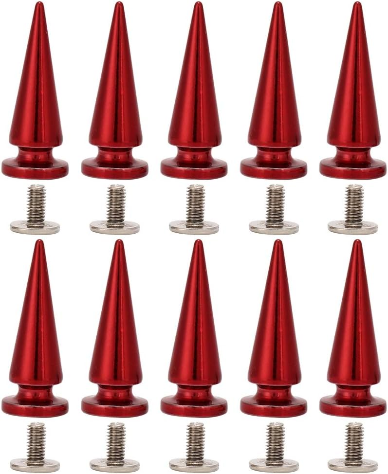10Pcs 10x26MM Large Size Cone Spikes Punk Rivets Stud Screw Tree Shape Back Spikes for DIY Leather Shoes Jacket Craft Garment Bag(Red) - Image 1