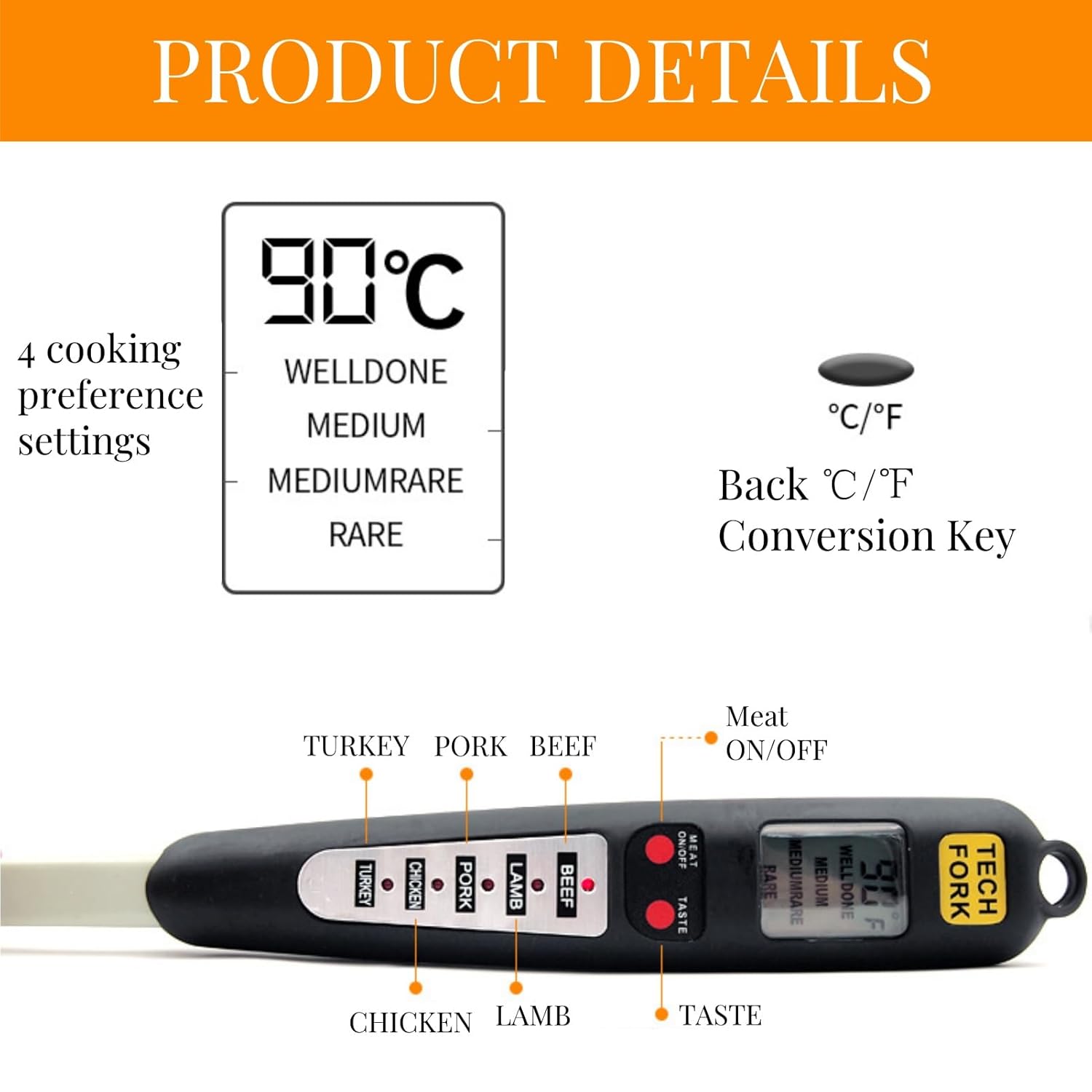 Digital Meat Thermometer Fork, Fast Read Grill Thermometer with LED Display and Stainless Steel Probes for Steak Chicken Pork Turkey Hot Grilled Food - Image 2