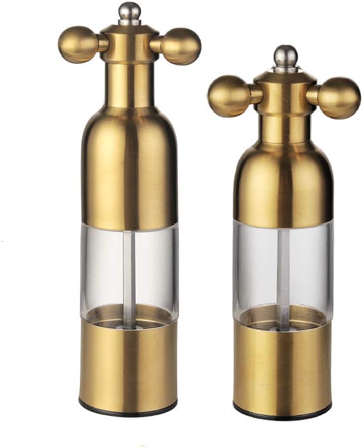 Salt and Pepper Grinder, Manual Stainless Steel Faucet Salt Shakers Mill with Handle, Refillable Adjustable Coarseness, for Home, Restaurant, BBQ,Gold,2PC - Image 1
