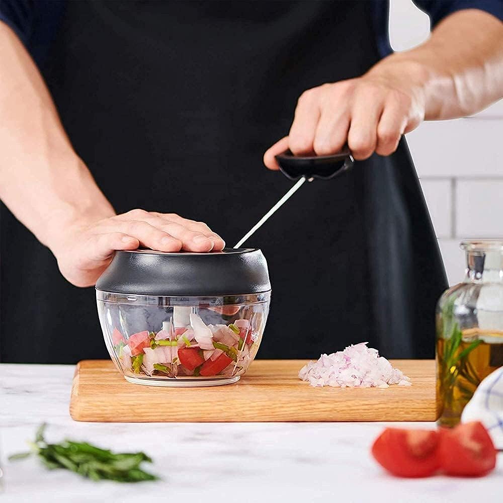Manual Food Chopper - Onion Chopper Vegetable Cutter - Mini Chopper Nut Meats - Vegetable Dicer - Hand Chopper - Chopper One Piece - Black - 3 Cup - Image 1