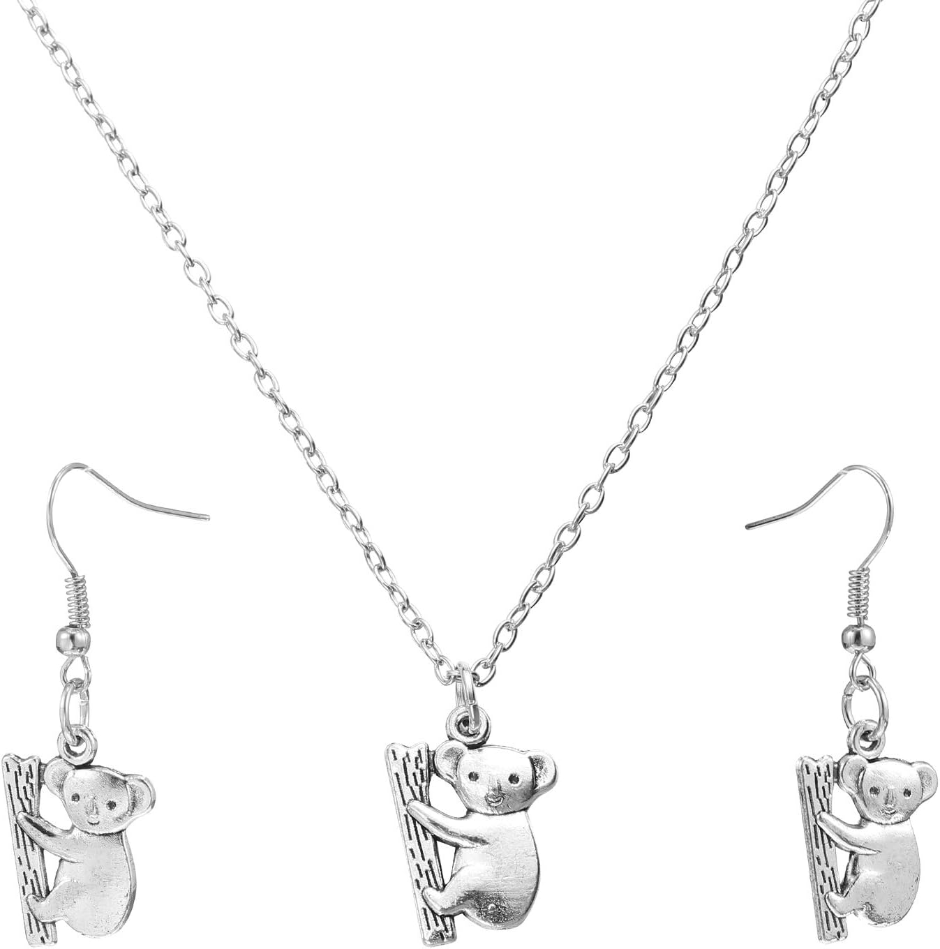 1 Set Koala Necklace Stainless Steel Charm Necklace Womens Silver Earrings Post Earrings for Women Koala Womens Earrings J Necklace for Women Australia Alloy - Image 1