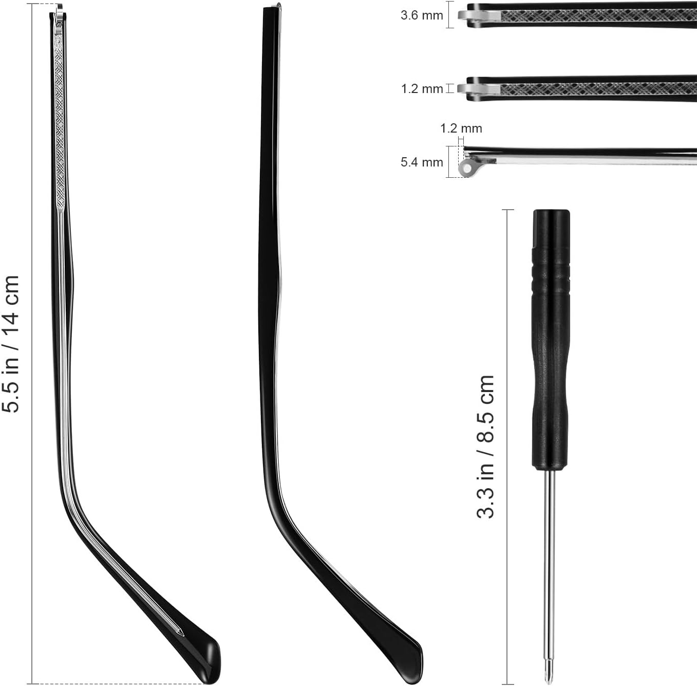 1 Pair Metal Glasses Replacement Temple, Eyeglass Arms Legs Replacement, Glasses Repair Kit Universal Glasses Arm Replacement Legs for Glasses, Sunglasses, Black - Image 2
