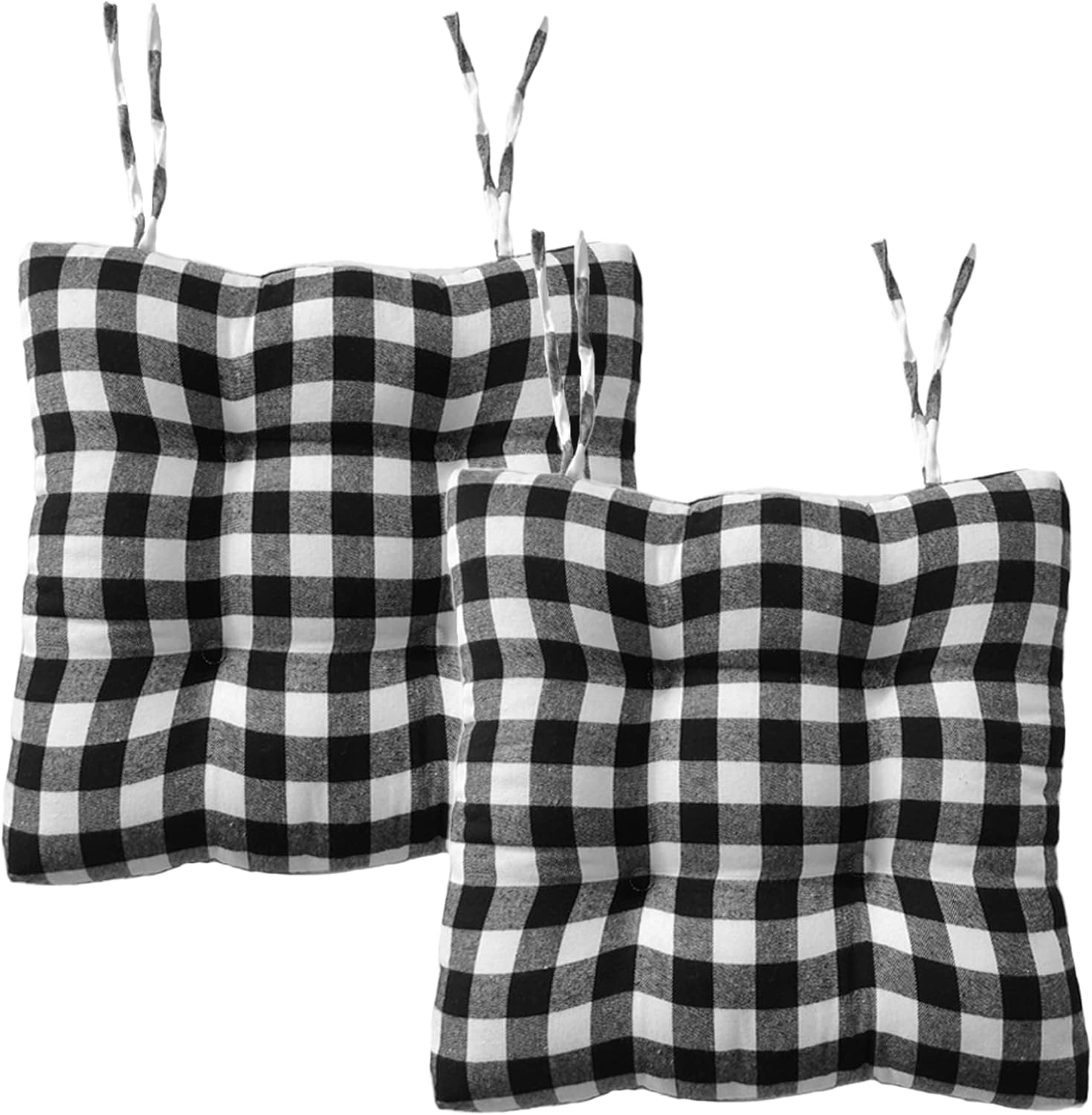 Kitchen Chair Cushions with Ties, Set of 2 Buffalo-Checked Dining Pads Seat for Chairs, 17 x inches Buffalo-Plaid Christmas Decoration Home (Black White Small Stripes) (BD906455-2) - Image 1
