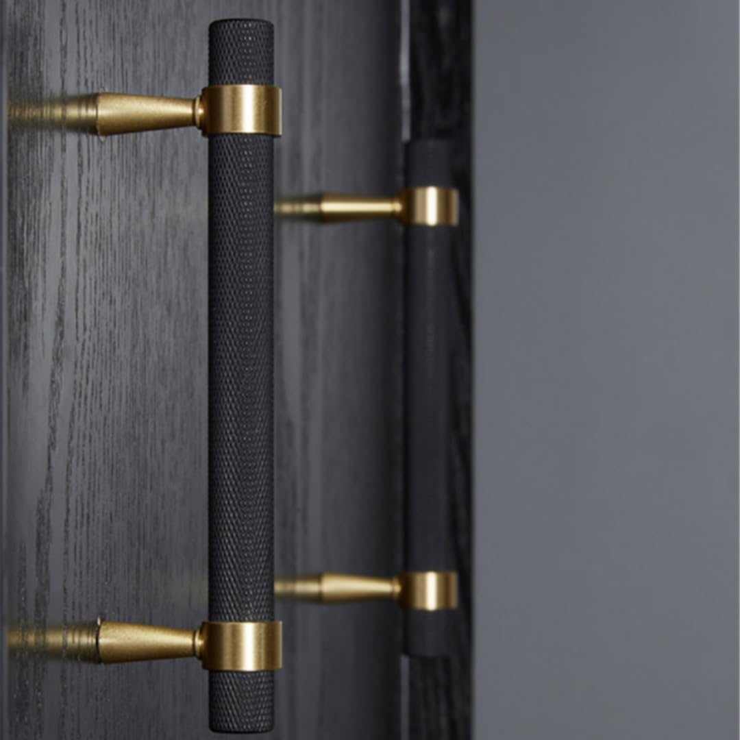 20PCS/Lot Solid Brass Cabinet Pulls Modern Gold with Black Knurled Textured Cabinet Handles Brass Pulls for Dresser Door Drawer Cabinet Hardware (128mm(96mm Hole Centers)) - Image 1