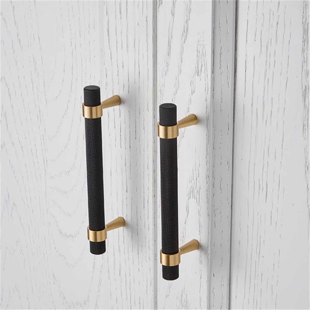 20PCS/Lot Solid Brass Cabinet Pulls Modern Gold with Black Knurled Textured Cabinet Handles Brass Pulls for Dresser Door Drawer Cabinet Hardware (128mm(96mm Hole Centers)) - Image 2